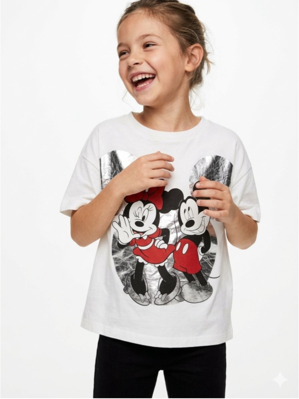 Girls Zara Disney Mickey & Minnie Mouse Graphic Tee White Size 7 - 896